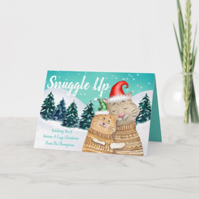 Cartes Pour Fêtes Annuelles Se Détendre Cute Chats Cuddin Chaud Cosy Noël (Devant)