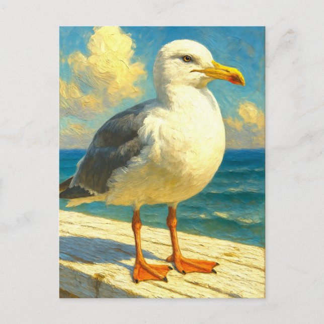 Cartes Pour Fêtes Annuelles Seagull Postcard | Coastal Beach Bird Art (Devant)