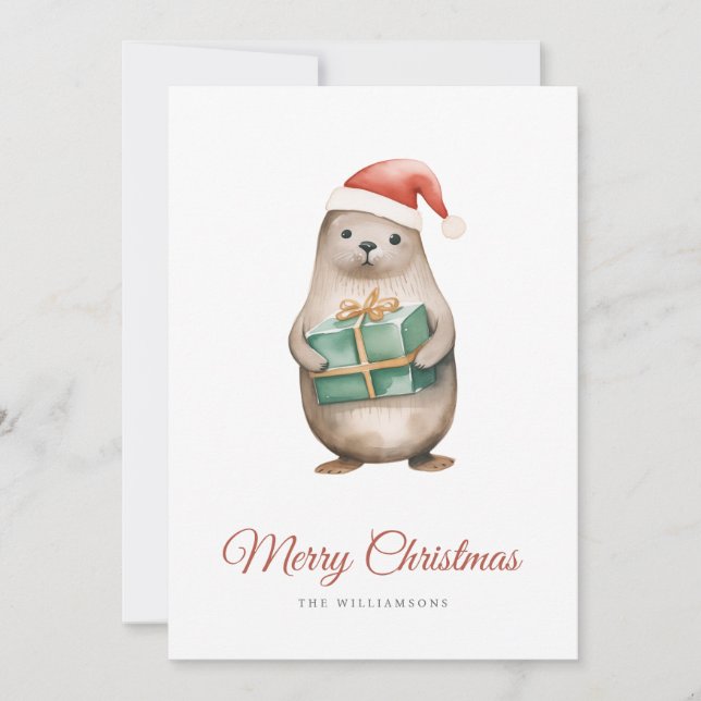 Cartes Pour Fêtes Annuelles Seal voeux de Noël (Devant)