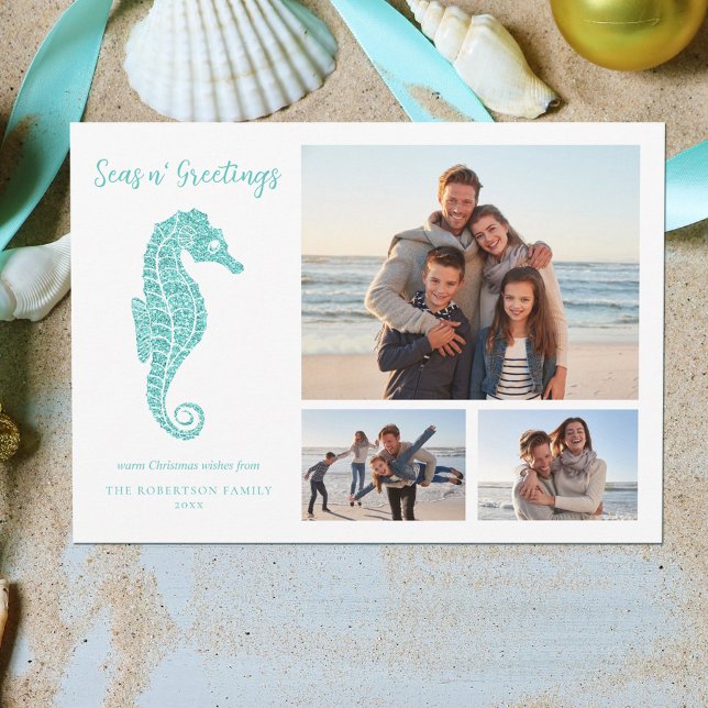 Cartes Pour Fêtes Annuelles Seas N Salutations Beach Christmas Sehorse Photo (Créateur téléchargé)
