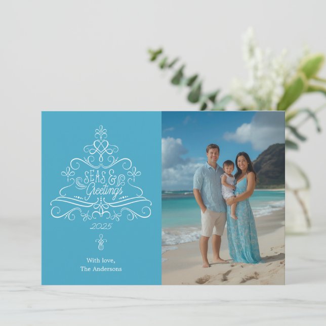 Cartes Pour Fêtes Annuelles Seas & Salutations Beach Photo Noël (Debout devant)