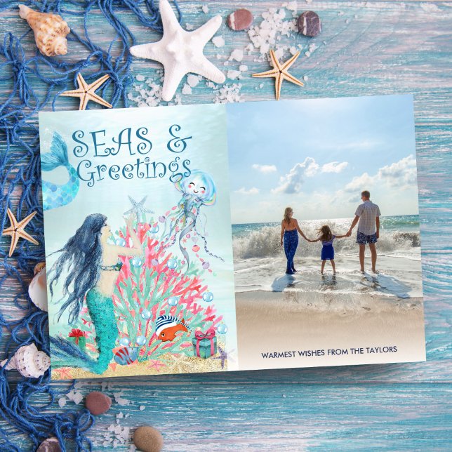 Cartes Pour Fêtes Annuelles Seas & salutations Mermaid Arbre de Noël (Créateur téléchargé)