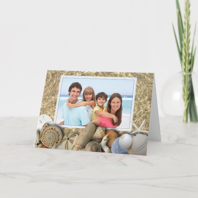 Cartes Pour Fêtes Annuelles Seashell Border Family Photo Noël (Devant)