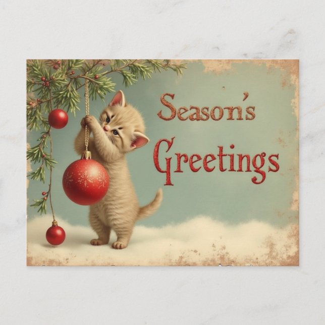 Cartes Pour Fêtes Annuelles Season’s Greetings Kitten Postcard – Add Your Text (Devant)