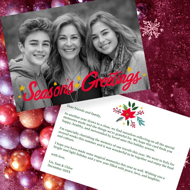 Cartes Pour Fêtes Annuelles SEASONS GREETINGS Hand-Drawn CUSTOM PHOTO  (SEASONS GREETINGS Hand-Drawn CUSTOM PHOTO Holiday Card
)