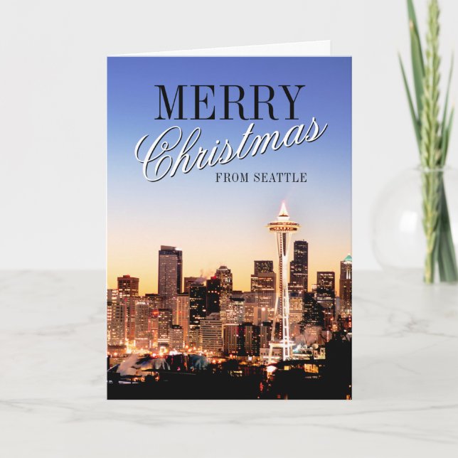 Cartes Pour Fêtes Annuelles Seattle Skyline à Noël (Devant)