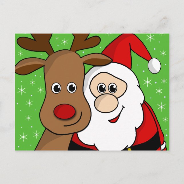 Cartes Pour Fêtes Annuelles Sefie de Père Noël et de Rudolph (Devant)