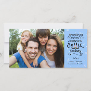 Cartes Pour Fêtes Annuelles sELFie salutations, neige sur bleu changeable