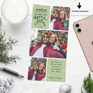 Cartes Pour Fêtes Annuelles sELFie Salutations, Neige sur Vert, 3 Photos