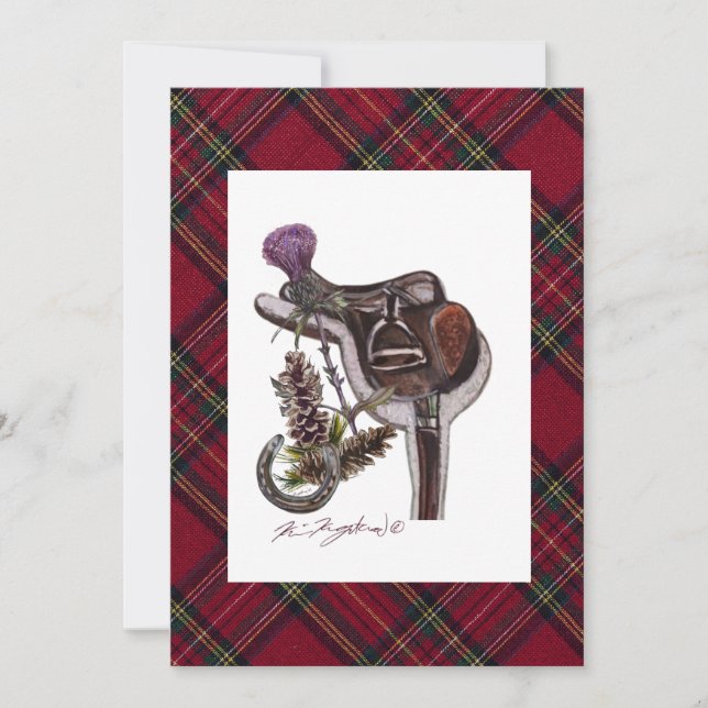 Cartes Pour Fêtes Annuelles selle cônes de pin chardon & plaid (Devant)