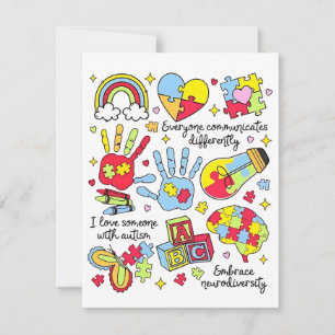 Cartes Pour Fêtes Annuelles Sensibilisation sur l'autisme Embrasser la diversi