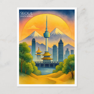 Cartes Pour Fêtes Annuelles Séoul Corée du Sud Aquarelle Skyline