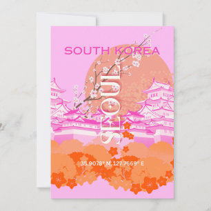 Cartes Pour Fêtes Annuelles Séoul Corée du Sud Voyage Art, rose