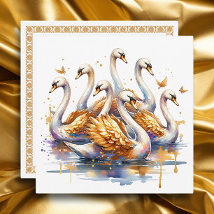 Cartes Pour Fêtes Annuelles Sept cygnes nageant   Les douze jours de Noël