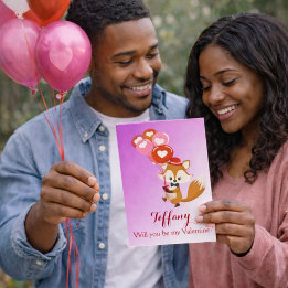 Cartes Pour Fêtes Annuelles Seras-tu mon Valentin Renard aux Ballons