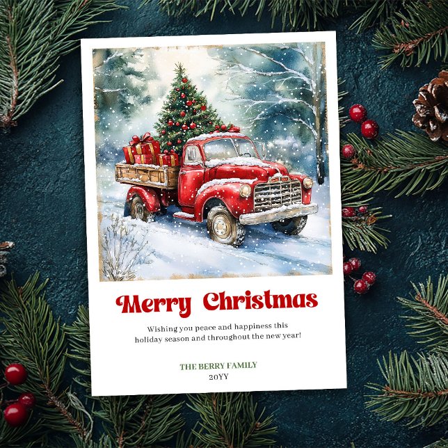 Cartes Pour Fêtes Annuelles Serene Rustic Red Truck Winter Scene Greeting Card (Serene Rustic Red Truck Winter Scene Greeting Card)
