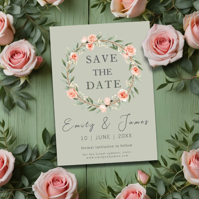 Cartes Pour Fêtes Annuelles Serre de couronnes rose vert et romantique enregis (Créateur téléchargé)