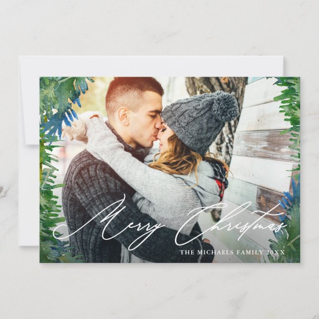 Cartes Pour Fêtes Annuelles Serre Russe Deux Photo Joyeux Script de Noël (Devant)