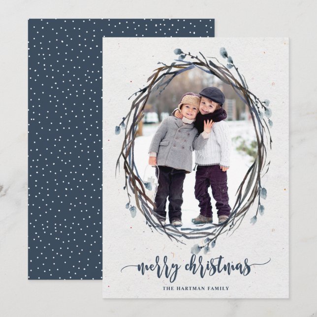 Cartes Pour Fêtes Annuelles Serre rustique Joyeux Noël Photo Marine (Devant / Derrière)