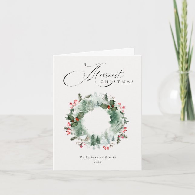 Cartes Pour Fêtes Annuelles Serrure de Noël rouge Holly Berries Pine Tree (Devant)