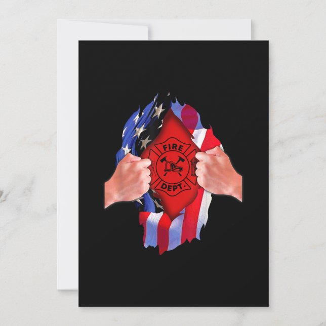 Cartes Pour Fêtes Annuelles Service des incendies Drapeau pompier Mince ligne  (Devant)