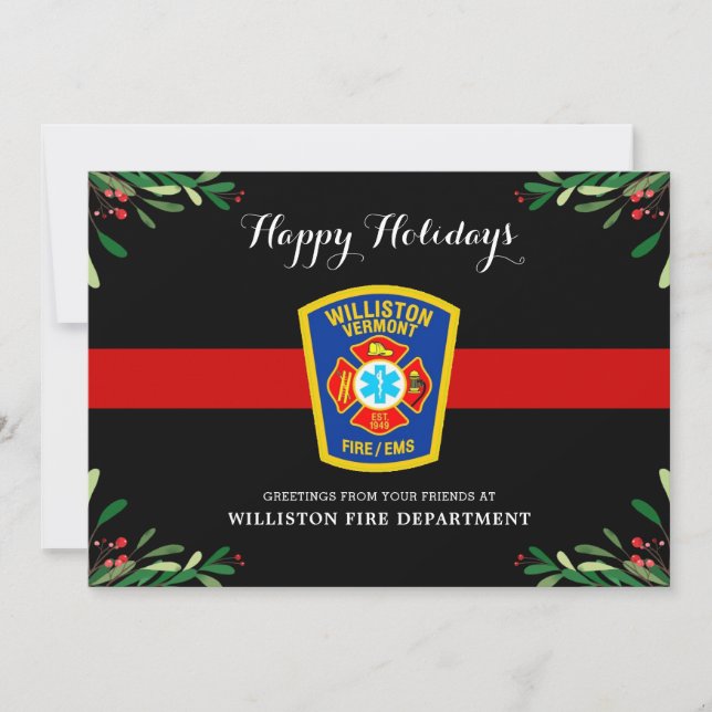 Cartes Pour Fêtes Annuelles Service d'incendie de la ligne rouge fine Noël (Devant)