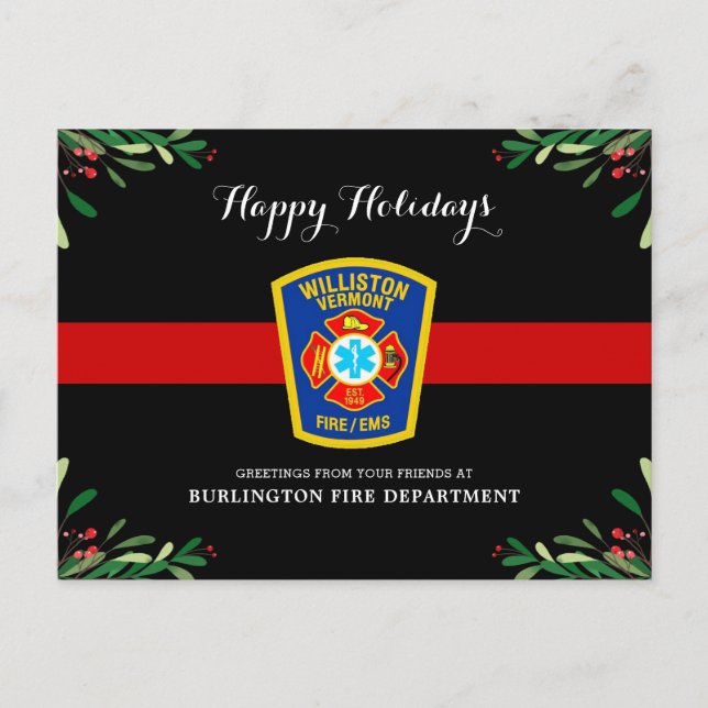 Cartes Pour Fêtes Annuelles Service d'incendie de la ligne rouge fine Noël (Devant)