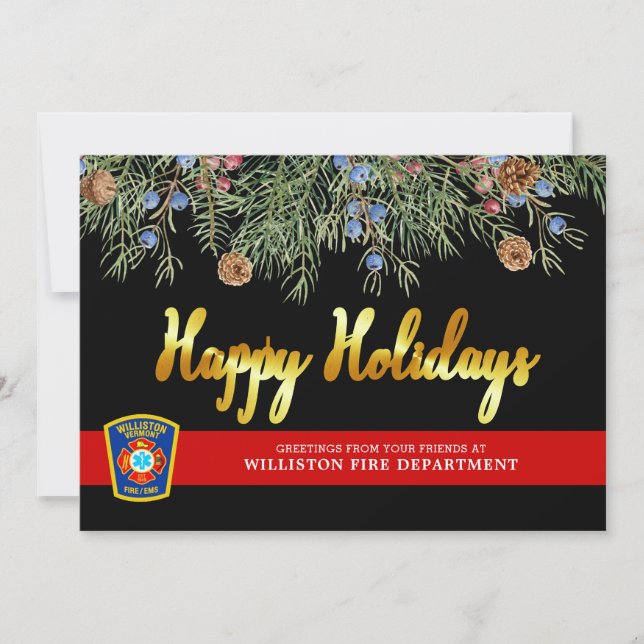 Cartes Pour Fêtes Annuelles Service d'incendie Emblem Noël Mince Ligne rouge (Devant)