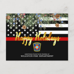 Cartes Pour Fêtes Annuelles Service d'incendie Noël personnalisé Ligne rouge m