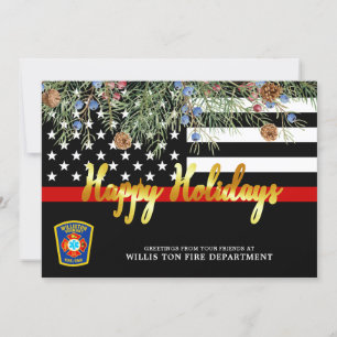 Cartes Pour Fêtes Annuelles Service d'incendie Noël personnalisé Ligne rouge m
