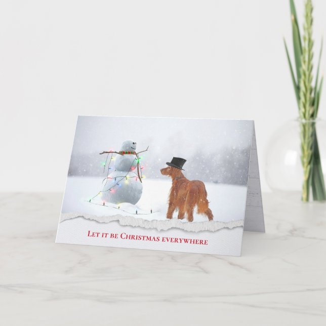 Cartes Pour Fêtes Annuelles Setter Irlandais Avec Snowman (Devant)