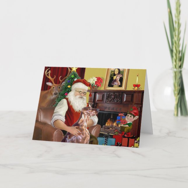 Cartes Pour Fêtes Annuelles Setter irlandais de Père Noël (Devant)