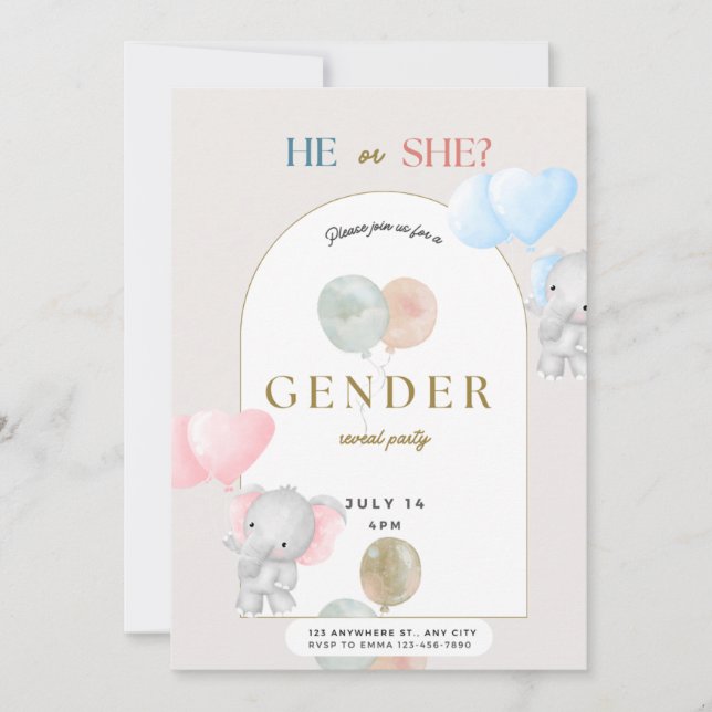 Cartes Pour Fêtes Annuelles sexe révéler la fête, garçon ou fille, éléphant (Devant)