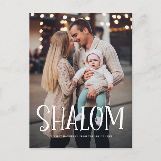 Cartes Pour Fêtes Annuelles Shalom White Lettering Overlay Photo Hanoukka (Devant)