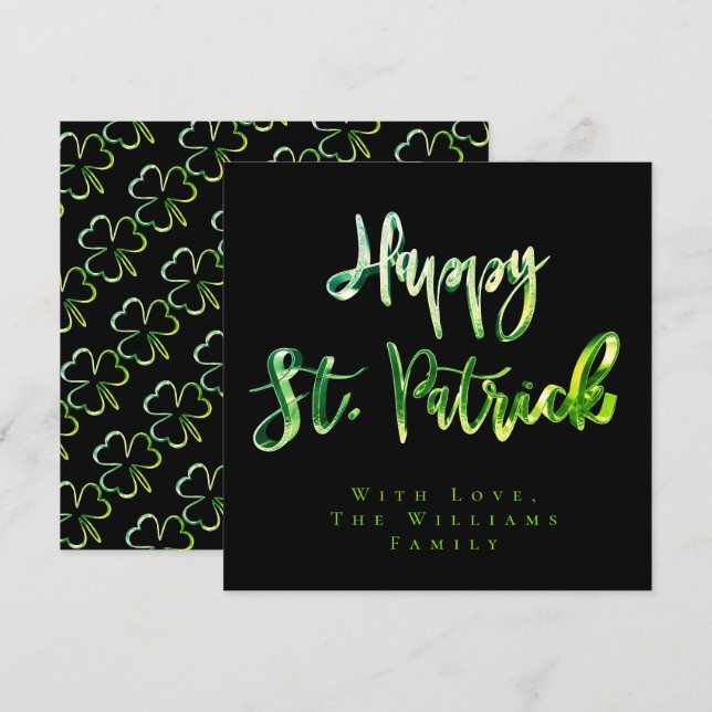 Cartes Pour Fêtes Annuelles Shamrock Green Clovers Motif Happy St Patrick (Devant / Derrière)