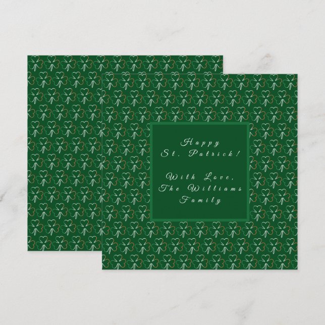 Cartes Pour Fêtes Annuelles Shamrock Green Clovers Motif Happy St. Patrick H (Devant / Derrière)