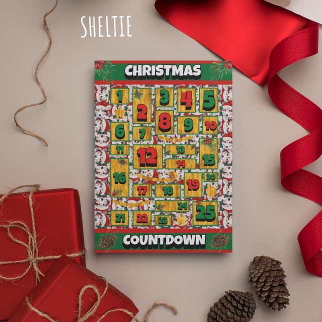 Cartes Pour Fêtes Annuelles Sheltie Dog Compte à rebours Calendrier de l'Avent (Créateur téléchargé)