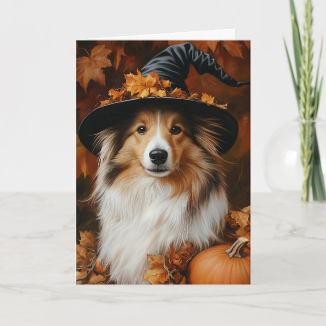 Cartes Pour Fêtes Annuelles Sheltie Sorcière Halloween (Devant)