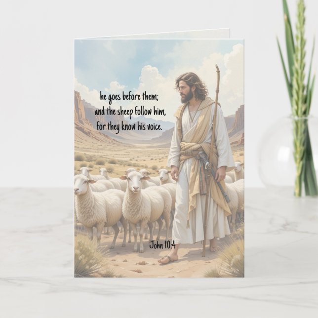Cartes Pour Fêtes Annuelles Shepherd goes before them Bible Scripture (Devant)