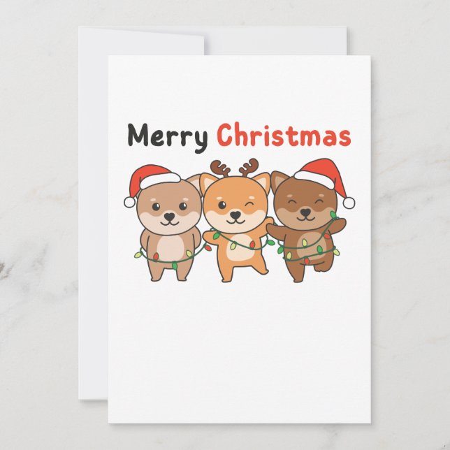 Cartes Pour Fêtes Annuelles Shiba Inu Joyeux chien de Noël mignon (Devant)