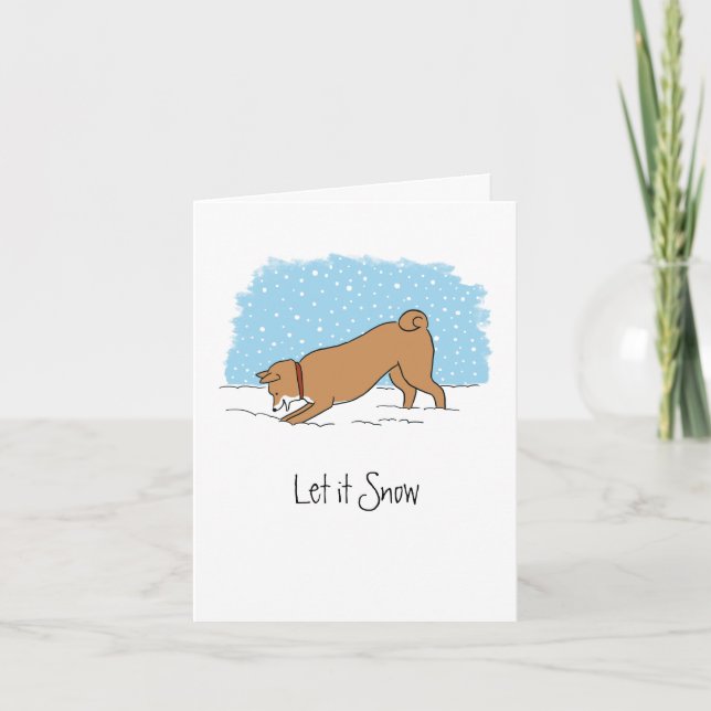 Cartes Pour Fêtes Annuelles Shiba Inu Laisser neiger - Joyeux Noël de chien (Devant)