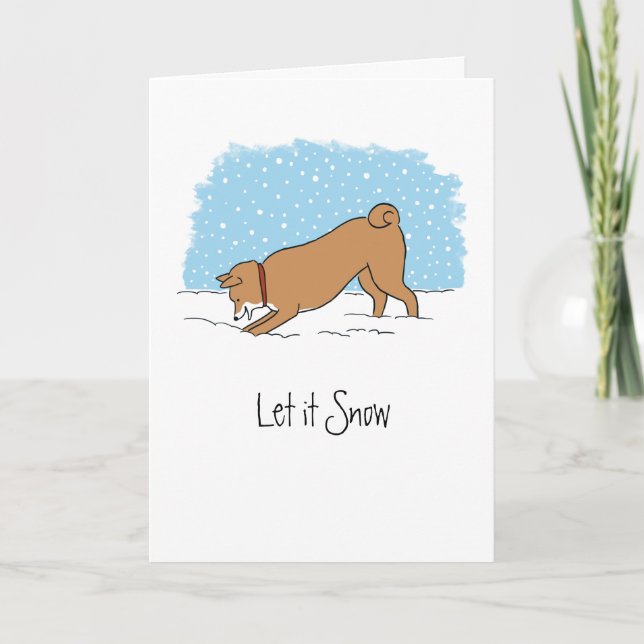 Cartes Pour Fêtes Annuelles Shiba Inu Laisser neiger - Joyeux Noël de chien (Devant)