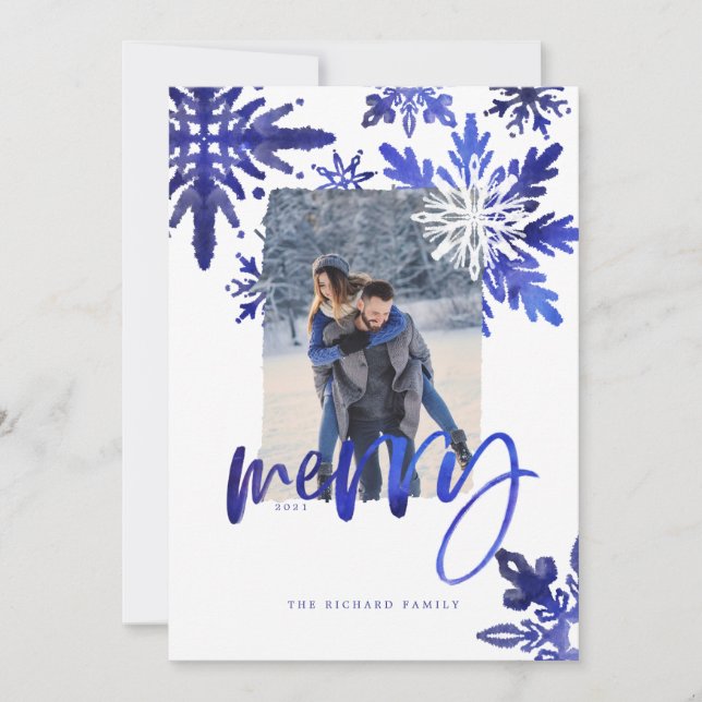 Cartes Pour Fêtes Annuelles Shibori Tie Dye Indigo Blue Snowflakes Photo (Devant)