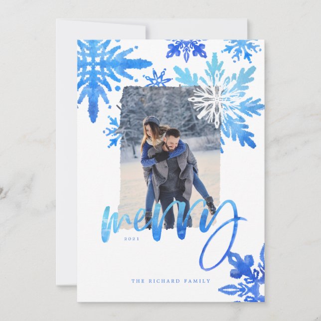 Cartes Pour Fêtes Annuelles Shibori Tie Dye Royal Blue Snowflakes Photo (Devant)