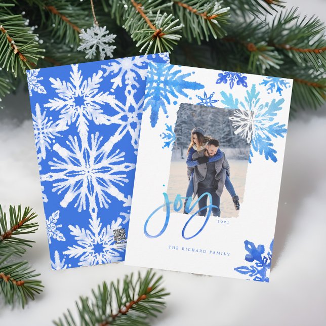 Cartes Pour Fêtes Annuelles Shibori Tie Dye Royal Blue Snowflakes Photo (Shibori Tie Dye Royal Blue Snowflakes Photo Holiday Card)