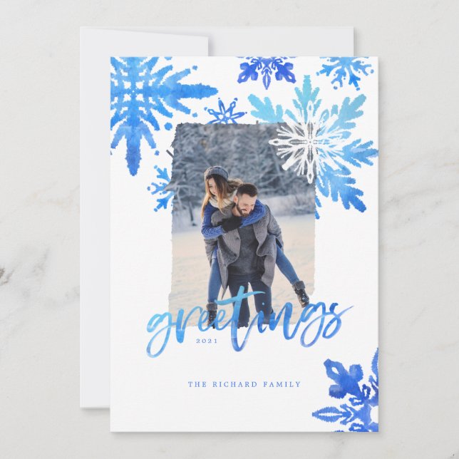Cartes Pour Fêtes Annuelles Shibori Tie Dye Royal Blue Snowflakes Photo (Devant)