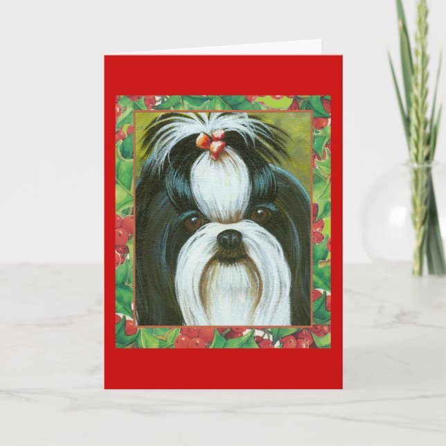 Cartes Pour Fêtes Annuelles Shih Tzu avec Holly pour Noël (Devant)
