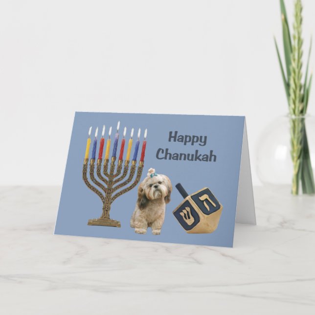 Cartes Pour Fêtes Annuelles Shih Tzu Chanukah Card Menorah Dreidel (Devant)