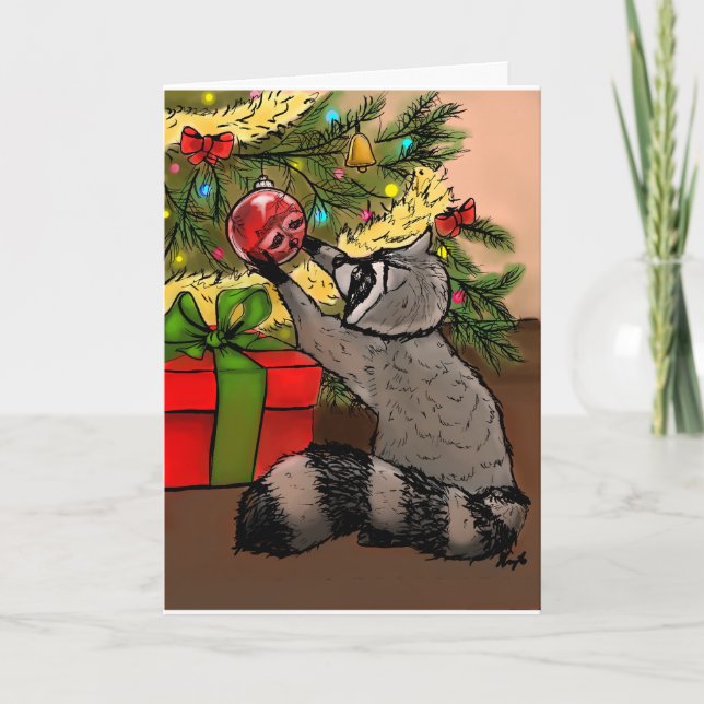 Cartes Pour Fêtes Annuelles Shiny Holiday Raccoon (Devant)