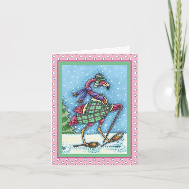 Cartes Pour Fêtes Annuelles SHOOTS D'HIVER, FLAMANT ROSE ROSE NOËL Vide (Devant)